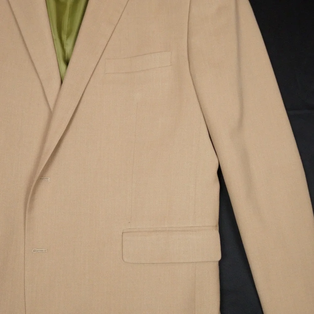 Alan Flusser Sport Coat Mens 48L Tan Solid Polyester Viscose
